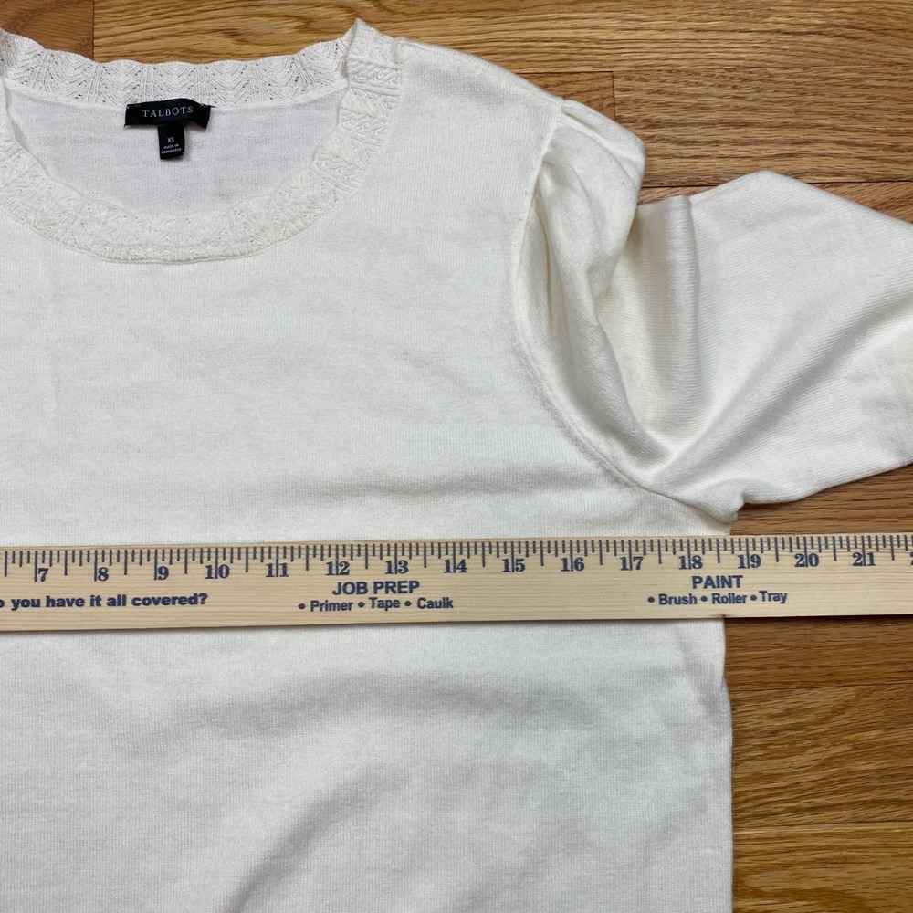 Talbots Puff Sleeve Sweater Womens XS Ivory Lace Trim Smocked Cuff Coquette‎ - Picture 5 of 9